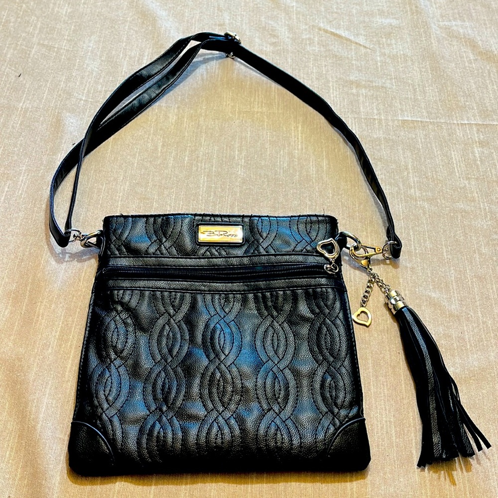 Bella Rosso Quilted Black PU Cross Body Purse NWOT